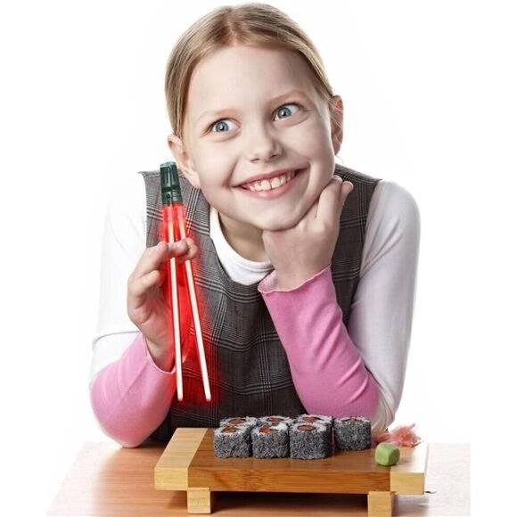 Light Sabert Chop Sticks LED Glowing Reusable Sushi Noodles Chinese Red - Picture 2 of 8